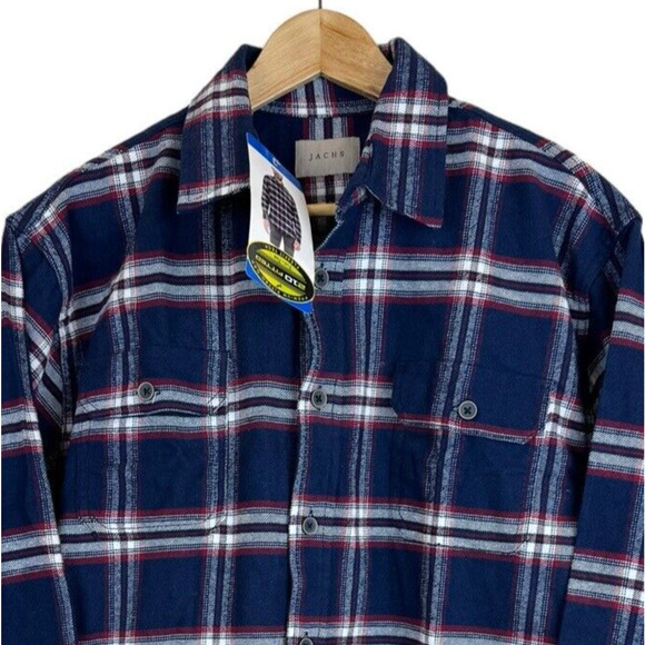 Jachs Navy/Red Plaid Soft Heavyweight Flannel Long Sleeve Shirt Men's Large NWT - Picture 2 of 5